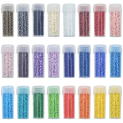 INSPIRELLE Size Almost Uniform 120 Gram 12/0 (2mm) Glass Round Seed Beads for Craft Jewelry Making, 24 SS 22x Opaque + 2X Metallic - color: 22x Opaque + 2x Metallic
