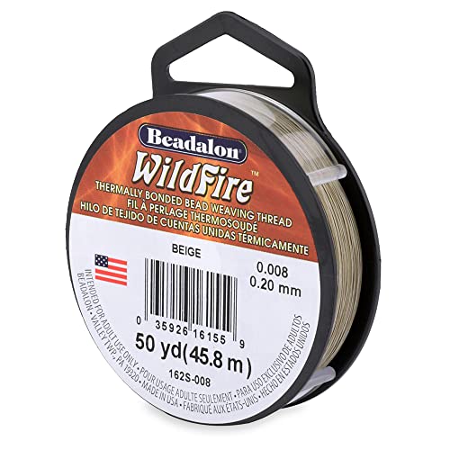 Beadalon Wildfire Ultra - Beading Thread, Beading Supplies for Crafters, Jewelry Makers, Beaders. Braided Fishing Line - size: 0.008 in / 50 yd, style: Beige