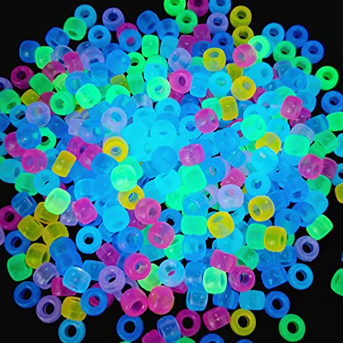 MIIIM 1000PCS 6x9mm Pony Beads Glow in The Dark, 9 Colors Mixed UV Kandi Beads for Bracelets Making Kit, Hair Braids Crafts for Jewelry Making (Luminous Mixed) - color: Luminous Mixed