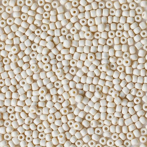 Size 6/0 Crafts Glass Seed Beads 4mm Beige Beads for Jewelry Making (Total About 100g About 1200pcs) - color: Beige