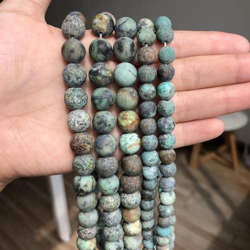 60pcs Natural Matte Africa Turquoise Gemstone Beads，6mm Frosted Round Loose Stone Beads for Jewelry Making DIY Earring Bracelet Necklace Crafts - color: Africa Turquoise, size: 6mm