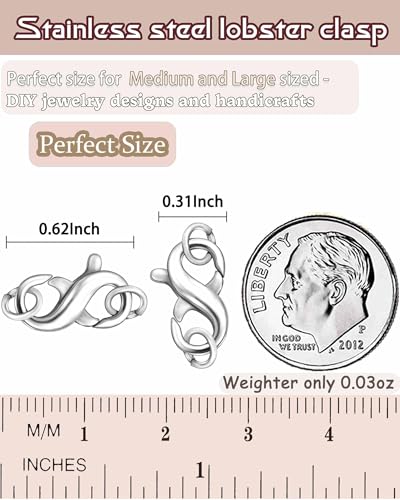 Double Opening Lobster Clasp 316 Stainless Steel Silver and Gold Pleted Necklace Bracelet Extender Clasps and Closures for DIY Jewelry - color: 3Gold & 3Silver, size: 16mm × 8mm