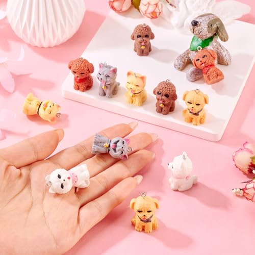 Beadthoven 12Pcs Mini Resin Dog Charms, 3D Cute Dog Pendants Cute Cartoon Puppy Pet Animal Resin Dangle Beads with Metal Loop for DIY Earrings Keychain Necklace Jewelry Making Bag Charms Accessory - color: Dog-6 Styles
