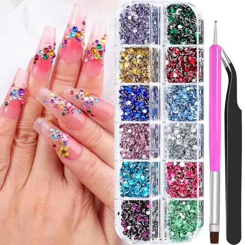 5000Pcs Resin Rhinestones for Nail Art, Small Colorful Rhinestone 2/3mm Bedazzling Flatback Crystals Nail Gems Nail Rhinestones with Pickup Tools for Manicure Decor Crafts DIY - color: 34-coloful rhinestones