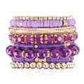 RIAH FASHION Multi Color Stretch Beaded Stackable Bracelets - Layering Bead Strand Statement Wrap Bangles - color: Boho Mix - Purple, size: 7.0 Inches Length
