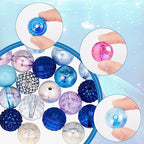 SUNNYCLUE 48Pcs Bubblegum Beads 20mm Blue Acrylic Faceted Bead Resin Rhinestone Beaded Rainbow Round Pearl Opaque Loose Spacers for Jewelry Making Beading Supplies Elastic Bracelet Kit - color: 48pcs 20mm Blue Tone