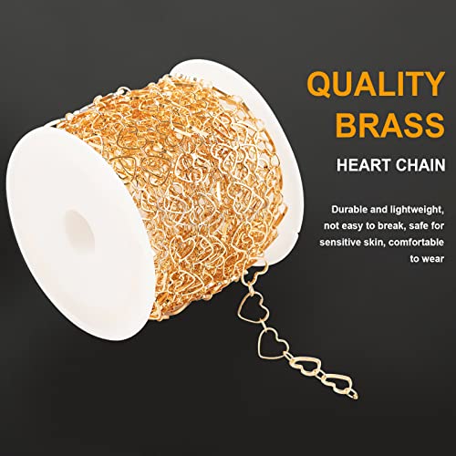 KYUNHOO 5M KC Gold Plated Jewelry Making Chains Link Heart Chains Bulk on Spool Jewelry Supplies Findings Chain Roll with Jump Rings and Lobster Claps - color: Heart Gold