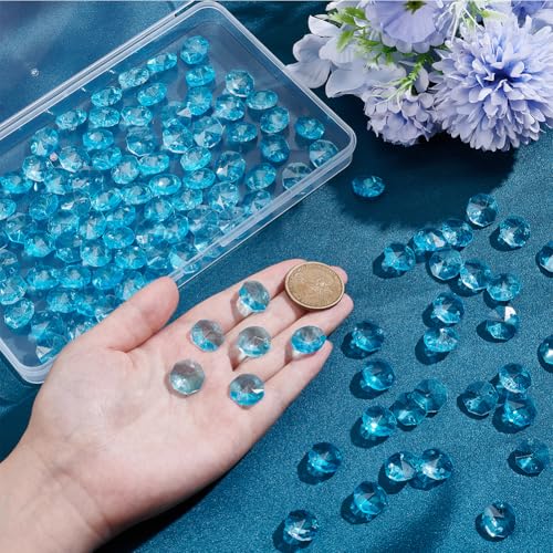 1 Box 120Pcs Light Blue 14mm Crystal Glass Octagon Beads Suncatcher Prism Beads Bulk 2 Hole Prism Chandelier Replacement Connector Faceted Spacers for DIY Lamp Hanging Pendant Jewelry Craft - color: Light Sky Blue