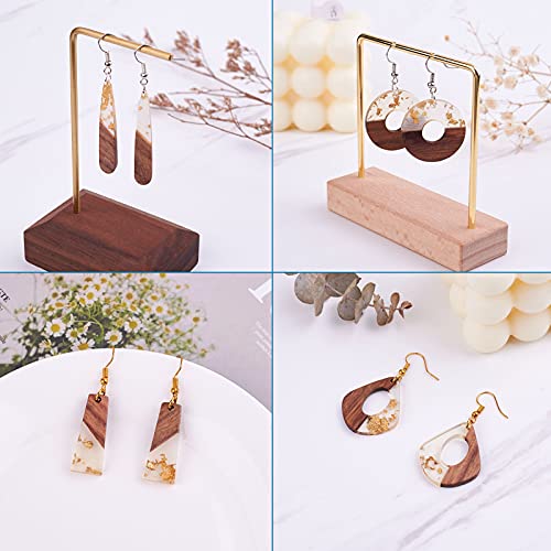Beadthoven 60pcs Resin Wood Charms Earring Pendants Making Kit Gold Earring Charms DIY Boho Wood Blanks Rectangle Round Teardrop Geometry Resin Wooden Pieces for Jewelry Making with Earring Hooks - color: 0Gold Foil Kit
