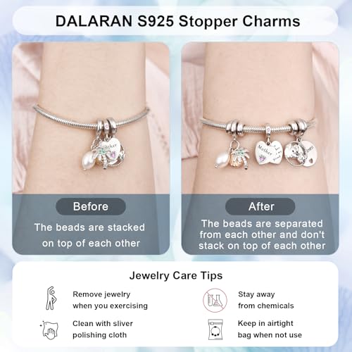 DALARAN Stopper Beads for Bracelets 925 Sterling Silver Clip Spacer Charm Bracelet Stoppers - style: sliver gold charms-4