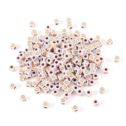 FASHEWELRY 500Pcs White Golden Letter Beads 4.5mm Square Alphabet Beads Acrylic Cube Letter Q Beads for Friendship Bracelet Necklace Keychains Jewelry Making - color: Letter Q