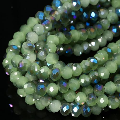 5 Strands 8mm AB Green Color Half Plated Faceted Rondelle Beads, Songxi Glass Beads for Keychain Making Necklace Earring Jewelry Making for Gemstone DIY Craft Supplies - color: AB Green Color, size: 8mm(5 Strands)
