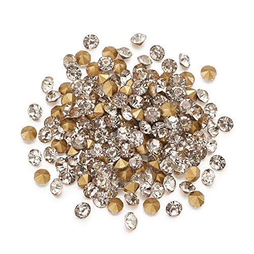 Fashewelry 1440Pcs Pointed Back Clear Glass Rhinestone Cabochons 4mm Mini Faceted Crystal Diamante Gem Cab Covers with Gold Plated No Hole for DIY Jewelry Making - color: Clear, Golden Back, size: 4mm-glass