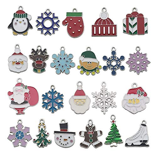 22 Pcs Silver Enamel Christmas Snowflake Charms for DIY Jewelry Making Necklace Bracelet Earring DIY Christmas Clothes Sewing Bags Decoration Charms (M538-22pcs) - color: M538-22pcs