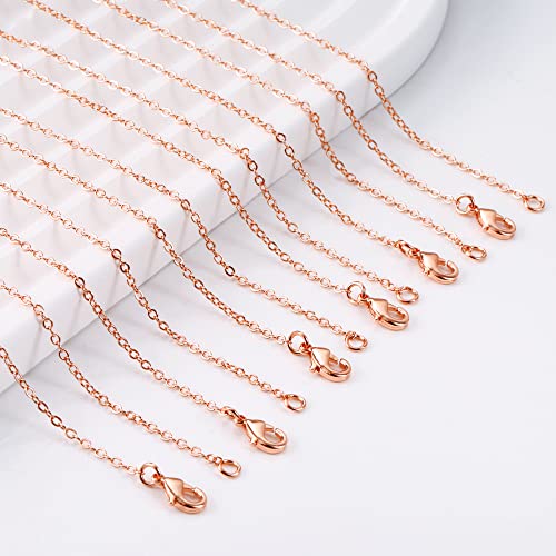 ALEXCRAFT Wholesale 12PCS Rose Gold Plated Solid Brass Chain Hypoallergenic Flat Cable Chains Link Bulk for Jewelry Making(18"(1.5MM)) - color: Rose Gold, size: 18 Inch-0.059 Inch