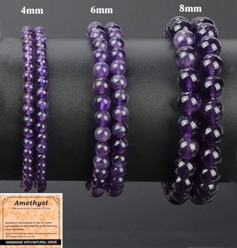 MASSIVE BEADS Handmade Yoga Stretch Elastic Bracelet Natural Stone Crystal Healing Power Energy Gifts for Unisex Adult 4mm 6mm 8mm 10mm - color: Amethyst(Love Guardian), size: 4mm