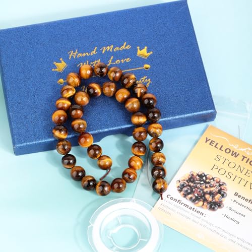 Natural Stone Beads Round Genuine Real Stone Beading Strand Loose Gemstones DIY Smooth Bead for Bracelet Necklace Earrings Jewelry Making (Yellow Tiger's Eye, 10mm 36 Pieces) - color: Yellow Tiger's Eye, size: 10mm 36pcs
