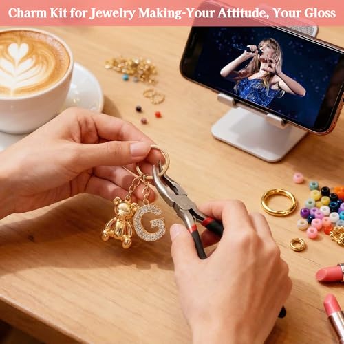 Lemosyu 563Pcs Lip Gloss Keychain Making Kit,DIY Craft Bag Charm Kit with Charms,Key Chains,Key Chain Hooks,Jump Rings,Lobster Claw Clasps,Gift Bags&Tools,Jewelry Making Supplies for Valentines Gifts