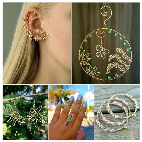 PH PandaHall Pandahall 6 Sizes Light Gold Copper Jewelry Wire Tarnish Resistant Copper Craft Wire Thin Metal Bendable Wrapping Wire for Crafting Sculptures, 18/20/22/24/26/28 Gauge