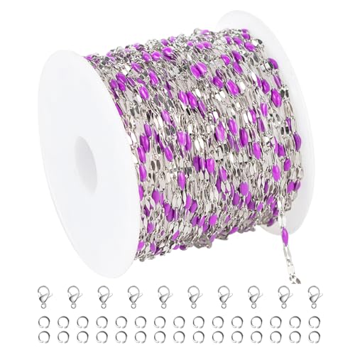 UMAOKANG 16.4 Feet Chains for Making Jewelry Stainless Steel Chain Roll with Jump Rings and Lobster Clasps Women Necklace Bracelet DIY Jewelry Findings - color: Steel-Purple