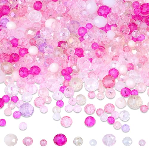 ZHIYUXI 1100PCS 4mm 6mm 8mm Pink Faceted Glass Beads for Jewelry Making Crystal Assorted Suncatchers Glass Beads for Bracelet Making Necklaces Accessories - color: G-Pink