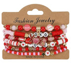 6PCS Valentine’s Day Clay Heishi Bracelet Set for Women- Red Pink Heart Love KISS XOXO Beaded Stretch Bracelets - Handmade Polymer Clay Crystal Glass Stackable Jewelry Gift for Galentine's Anniversary - color: LOVE-07