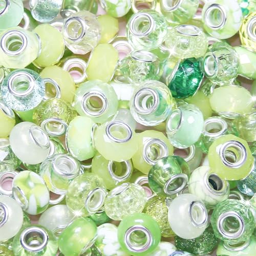 60 Pieces Large Hole Beads Spacer Bead Light Green Assorted European Craft Big Beads Large Hole Lampwork Murano Fairy Wand Garden Bead for DIY Pens Bracelet Necklace Keychain Jewelry Making Supplies - color: Light Green, size: 60 Pcs