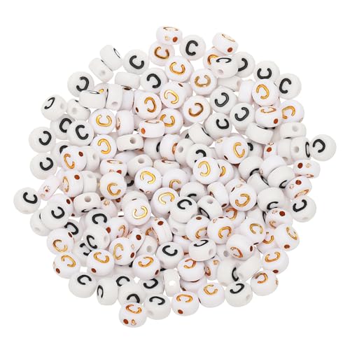 HARFINGTON 200 Pcs 4x7mm Acrylic Letter Beads, Round White Alphabet Beads Letter C, Alphabet Spacer Beads for Jewelry Making Bracelets Necklaces - style: Letter C