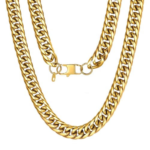 U7 Cuban Link Chain Necklace for Men, 12mm/9mm/6mm Miami Curb Chain, Stainless Steel/Black/18K Gold Plated, Hip Hop Jewelry, Heavy Duty Thick Chain Gift for Him, 18-36 Inch - color: a. 12mm Gold, size: 28 Inches
