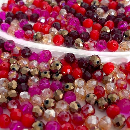 390pcs Glass Beads for Bracelets Making, 8mm Red Series Faceted Crystal Loose Bulk Beads for Earring Necklace Jewelry Crafts DIY Suncatchers - color: Red