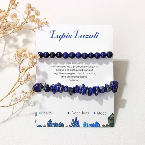 Healing Crystal Bracelets for Women 2 PCS 6mm Natural Stone Bracelet Stretch Crystal Beaded Bracelets Handmade Gemstone Bracelet Jewelry Gifts Christmas Gifts for Women Girls - style: lapis lazuli