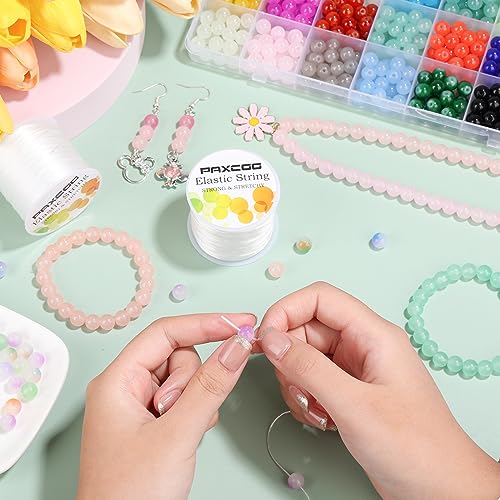 PAXCOO 2 Rolls Elastic String for Bracelets, Stretch Magic Elastic String Bead Cord Jewelry Thread for Bracelet, Necklaces, Clay Beads, Pony Beads (White) - size: 2 Pack