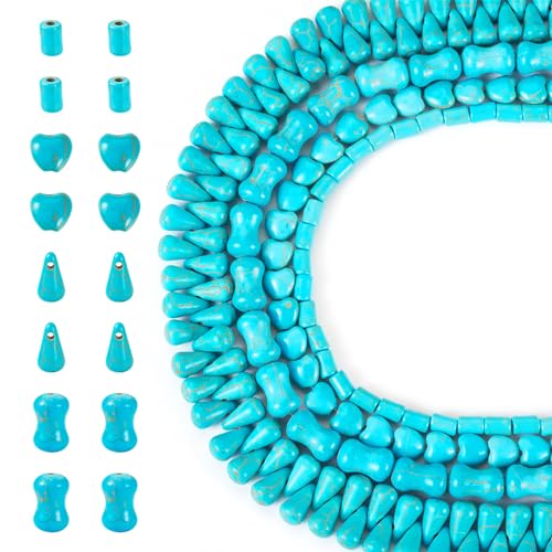 Turquoise Beads Strands Mixed Shape Turquoise Gemstone Loose Spacer Beads 6.5-13mm for DIY Crafts Necklace Bracelet Earring Jewelry Making (4 Strands) - color: Mixed Color-B