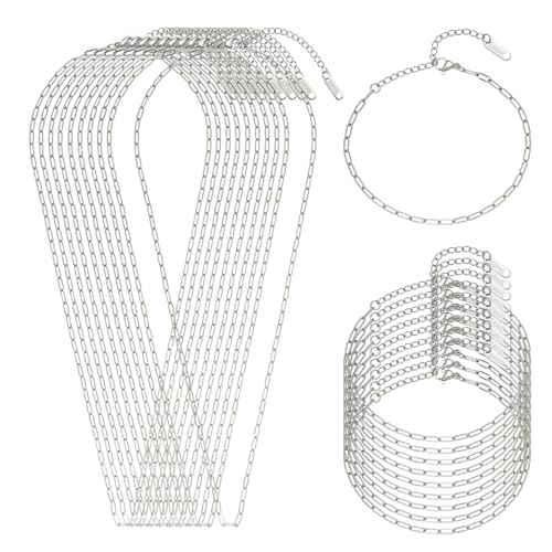 Swyabi 20 Pack Stainless Steel Paperclip Chains Link Adjustable Necklace Bracelet Bulk for Men Women DIY Bracelets Crafts - color: 2.5x6.5mm Silver