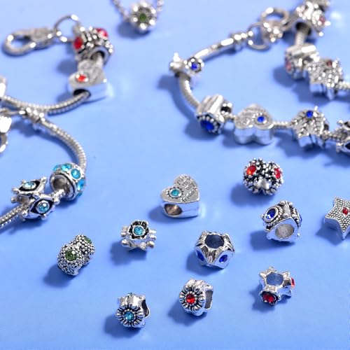 50pcs Large Hole Metal Spacer Beads for Bracelet Necklace Jewelry Making, Rhinestone Focal Beads for Pen Hair Keychain, Mixed Style (50Pcs Rhinestone) - color: 50Pcs Rhinestone
