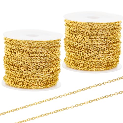 60 Feet Metal Iron Jewelry Chains 2 mm Bulk Gold and Silver Necklace Link Chains for Jewelry Making (Gold) - color: Gold