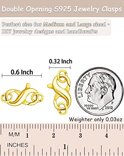 Dailyacc S925 Double Opening Lobster Clasp Sterling Silver and Gold Necklace Bracelet Extender Clasps and Closures for DIY Jewelry - color: Gold, size: 15.5mm × 7.5mm