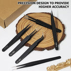 Bonsicoky 6 PCS Precision ESD Tweezers Set - Anti-Static Stainless Steel Tools Kit for Electronics, Jewelry Repair, Soldering, and Crafting Projects - color: 6 Pcs