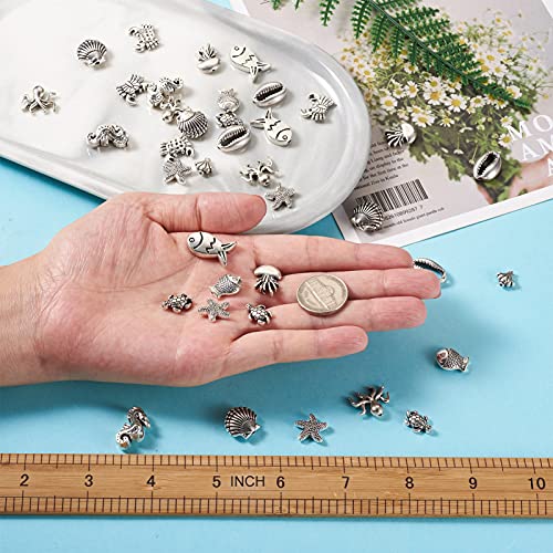 Fashewelry 60pcs Ocean Animal Tibetan Loose Spacer Beads Turtle Shell Fish Antique Silver Sea Life Creatures Alloy Western Beads for Necklace Bracelet Earring Craft Jewelry Making Supplies - color: Antique Silver, 12 Styles
