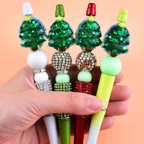 6Pcs Luminous Christmas Tree Fancy Beads for Pens Christmas Tree Focal Space Beads for DIY Craft Beadable Pens Keychain Bracelet Necklace Earrings Jewelry Making - color: Luminous Christmas Tree 2