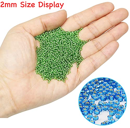 Bala&Fillic 12/0 Glass Seed Beads Clear Dark Turquoise Blue Color Silver Lined Seed Beads About 10000pcs/110g in Box (Dark Turquoise Blue) - color: Dark Turquoise Blue, size: 2mm