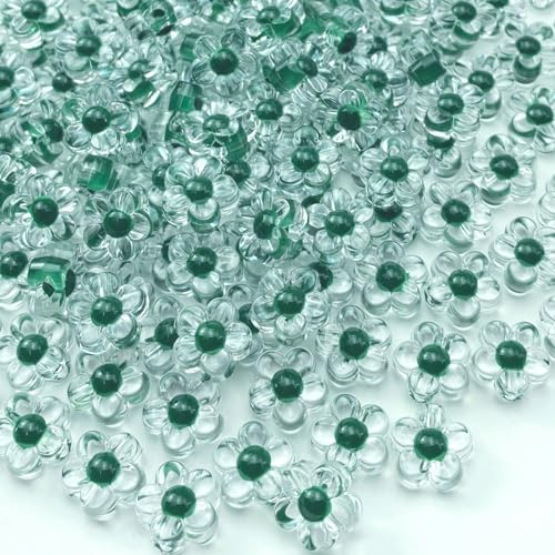 150Pcs Acrylic Flower Beads Candy Color Transparent Plastic Pastel Spacer Beads with Hole for DIY Crafts Wind Chimes Suncatcher Necklaces Bracelets Earrings Jewelry Making(Deep Green) - color: Deep Green