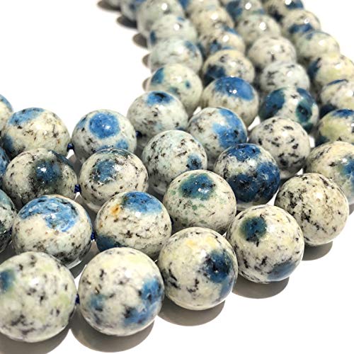 [ABCgems] Extremely-Rare Himalayas K2 Azurite in Granite (Occasionally Inclusions with Apatite & Malachite) 10mm Smooth Round Natural Semi-Precious Gemstone Healing Energy Beads - color: K2 Azurite in Granite (From Himalayas)