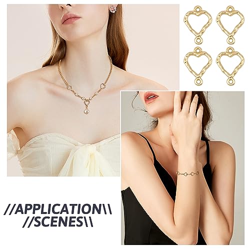 FASHEWELRY Golden Bow Connector Charms Bulk, Christmas Bowknot Link Charms, Infinity Links Geometric Hollow Bezel Pendants for Earring Bracelet Necklace Keychains Jewelry Making - color: Light Gold-Heart