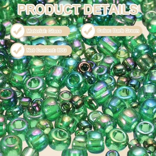 MECCANIXITY 15/0 11/0 8/0 6/0 Glass Seed Beads 1.5mm/2mm/3mm/4mm Loose Seed Beads for Jewelry Earring Bracelet Craft Making, 5888PCS, Dark Green - color: Dark Green
