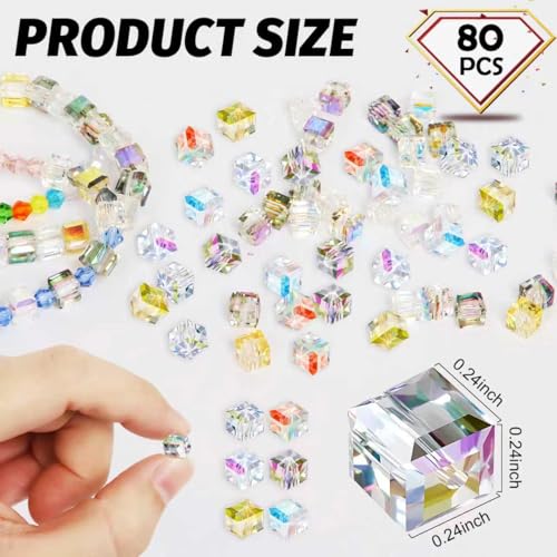 Square Beads, KLFHS 80PCS 6MM Cube Beads, Electroplating Mixed Color Glass Beads for DIY Jewelry Making Bracelet Necklace Earring Phone Strap Keychain Crafts - color: Square