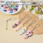 40 Pcs Beadable Keychain Bars Bulk, Silver Keychain Bars for Beads with Beaded Cup Charms, Beaded Pokey Tools for Stanley Tumblers & Handle Cups, DIY Gift Pendant for Bottle Accessories