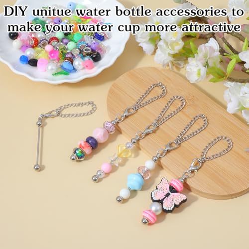 40 Pcs Beadable Keychain Bars Bulk, Silver Keychain Bars for Beads with Beaded Cup Charms, Beaded Pokey Tools for Stanley Tumblers & Handle Cups, DIY Gift Pendant for Bottle Accessories