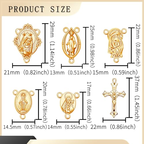 84Pcs/42Set Rosary Kits Cross and Center Medal Charms Alloy Oval Virgen De Guadalupe Links Connector Charm Pendant for Diy Jewelry Making Supplies