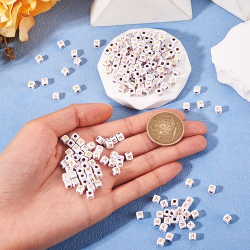 FASHEWELRY 500Pcs White Golden Letter Beads 4.5mm Square Alphabet Beads Acrylic Cube Letter K Beads for Friendship Bracelet Necklace Keychains Jewelry Making - color: Letter K